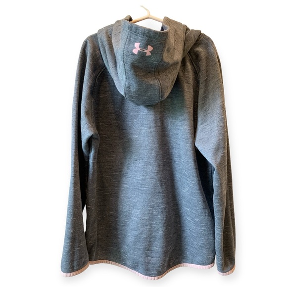 Under Armour, kids sweater, grey - pink with embellished hood, size youth large - Picture 2 of 7